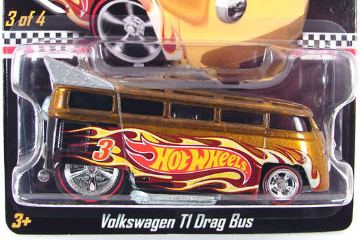 Hot Wheels 2011 - Collector Edition 3/4 - Volkswagen T1 Drag Bus - Spectraflame Gold etal/Metal & Real Riders - Bold Tilts Up - Kar Keeper