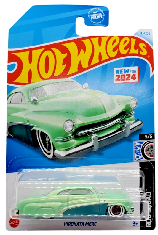 Hot Wheels 2024 - Collector # 143/250 - Rod Squad 5/5 - New Models - Hirohata Merc - Seafoam Green - White Walls on 5 Spokes - USA Card