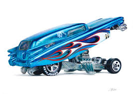 Hot Wheels 2009 - Classics Series 5 # 17/30 - '59 Cadillac Funny Car - Spectraflame Blue / Flames - Good Year Tires on 5 Spoke Wheels - Metal/Metal - Body Tilts Up - Limited Edition - NEW Casting!