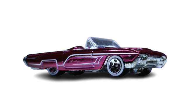 Hot Wheels 2005 - Classics Series 1 # 13/25 - 1963 T-Bird - Spectraflame Magenta / White Stripes - 5 Spokes with White Lines - Metal/Metal