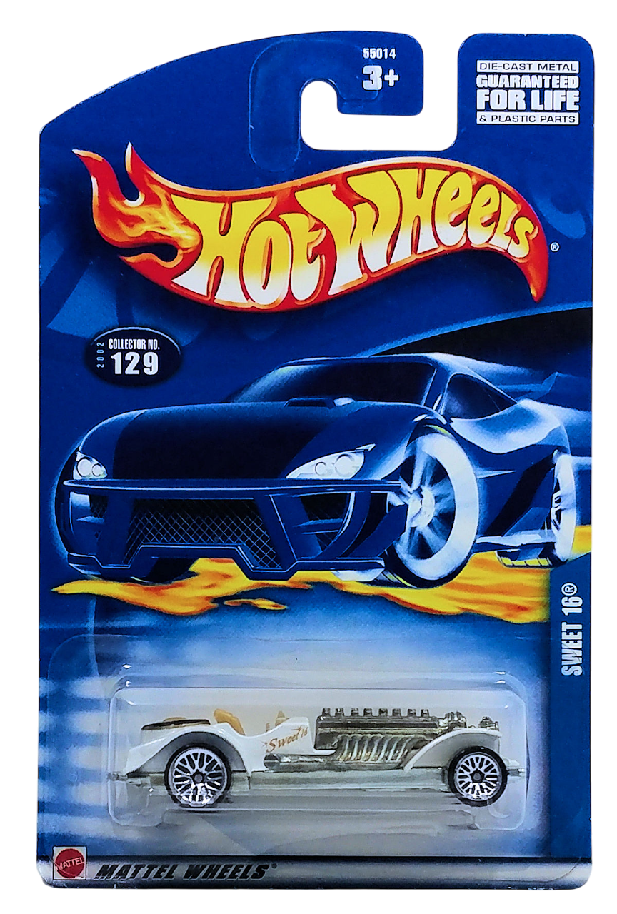 Hot Wheels 2002 - Collector # 129/240 - Sweet 16 - Pearl White - Metal/Metal - Lace Wheels - USA Card - Good Downhill Racer!