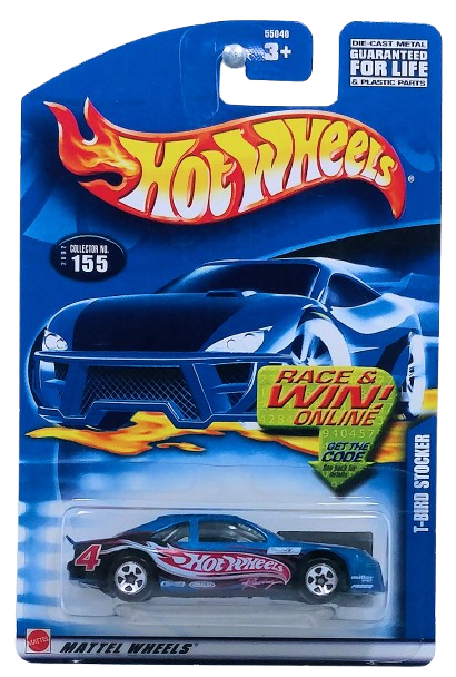 Hot Wheels 2002 - Collector # 155/240 - T-Bird Stocker - Metallic Blue - USA 'Race & Win' Card