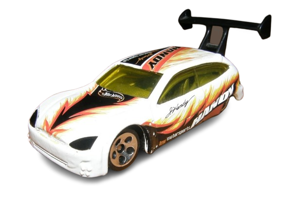 Hot Wheels 2002 - Collector # 184/240 - Ford Focus - White with Black, Red & Orange Handy Graphics - USA 'Race & Win' Card