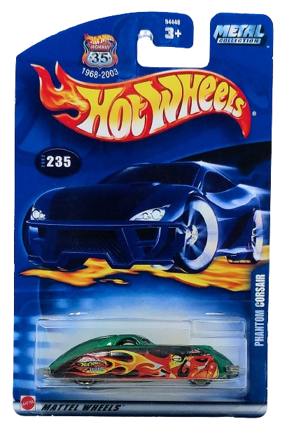 Hot Wheels 2002 - Collector # 235/240 - Phantom Corsair - Metalflake Green - Malaysia - USA '1968 - 2003 Anniversary' Card