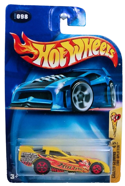 Hot Wheels 2003 - Collector # 098/220 - Crazed Clown Series 4/5 - Side-Splitter - Yellow / Flames & Clown Graphics - Body Flips Up - USA '04 Card