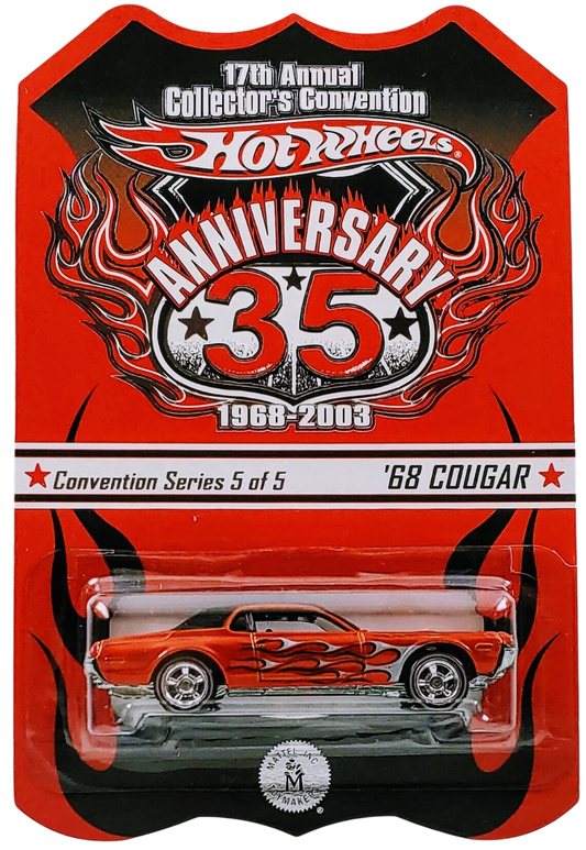 Hot Wheels 2003 - 17th Annual Collector's Convention / 35th Anniversary 1968-2003 - Finale Car # 5/5 - '68 Cougar - Red with Flames / Black Roof with Convention Logo - ZAMAC Metal Base - Redline Real Riders - Limited to 2,500
