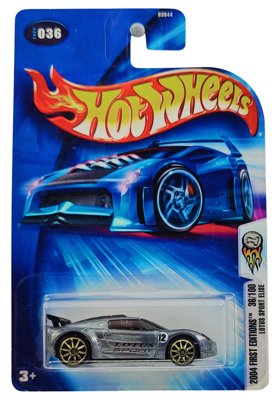 Hot Wheels 2004 - Collector #036/212 - First Editions 36/100 - ZAMAC - Lotus Sport Elise - ZAMAC - Gold 10 Spokes - Toys R Us Exclusive - USA '04 Card