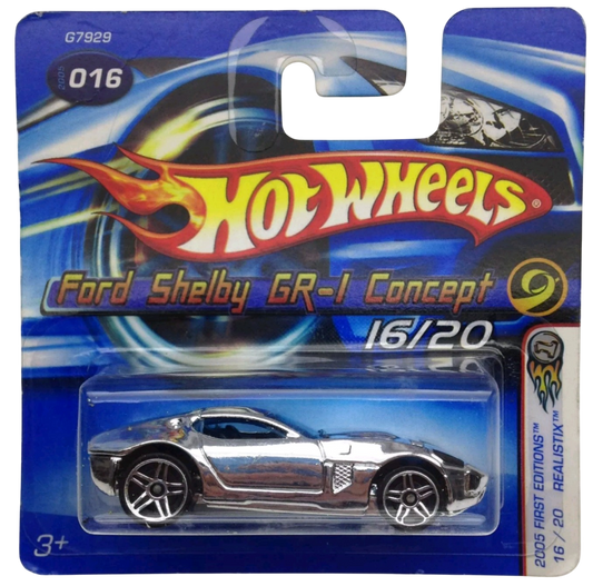 Hot Wheels 2005 - Collector # 016/183 - First Editions/Realistix 16/20 - Ford Shelby GR-1 Concept - Chrome - PR5 Wheels - Short Card