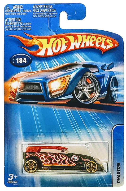 Hot Wheels 2005 - Collector # 134/183 - Phaeton - Matte Black / Flames / Red Removable Roof - Gold PR5 Wheels - USA '05 Card