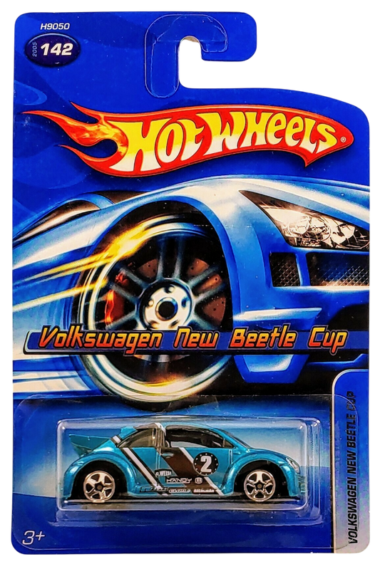 Hot Wheels 2005 - Collector # 142/183 - Volkswagen New Beetle Cup - Blue - 5 Spokes - USA '06 Card