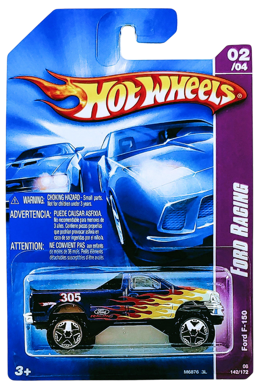 Hot Wheels 2008 - Collector # 142/172 - Ford Racing 2/4 - Ford F-150 - Blue Metalflake / Flames / #305 - OR5SP Wheels - International Card