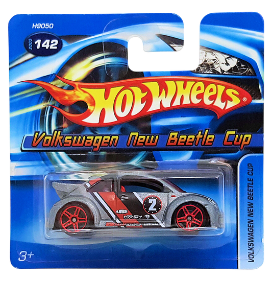 Hot Wheels 2005 - Collector # 142/187 - Volkswagen New Beetle Cup - Gray Metallic - Red PR5 Wheels - International Short '06 Card