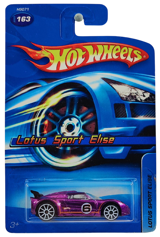 Hot Wheels 2005 - Collector # 163/183 - Lotus Sport Elise - Metallic Purple - White 10 Spoke Wheels - USA '06 Card