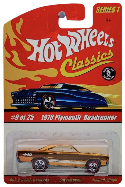 Hot Wheels 2005 - Classics Series 1 # 09/25 - 1970 Road Runner - Spectraflame Gold - 5 Spokes & Redlines - Metal/Metal - Special Paint - Limited Edition