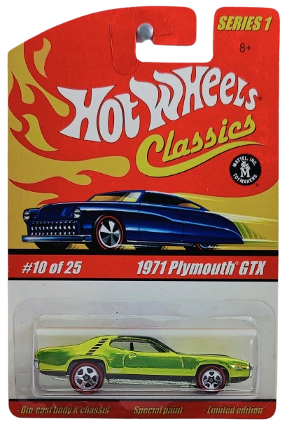 Hot Wheels 2005 - Classics Series 1 # 10/25 - 1971 Plymouth GTX - Spectraflame Antifreeze - 5 Spokes with Red Lines - Metal/Metal - Special Paint - Limited Edition