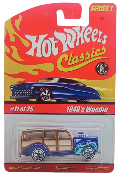 Hot Wheels 2005 - Classics Series 1 # 11/25 - 1940's Woodie - Spectraflame Blue - 5 Spokes with White Walls - Metal/Metal - Special Paint - Limited Edition