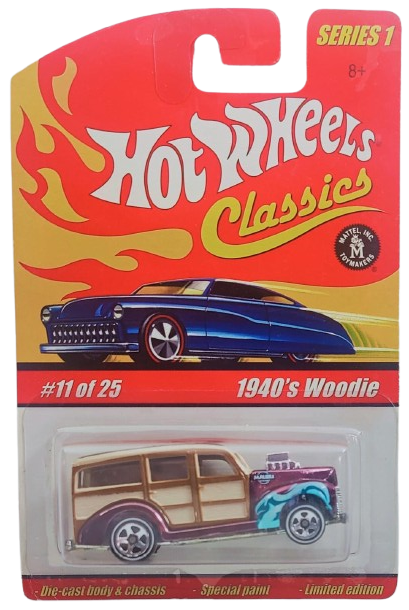 Hot Wheels 2005 - Classics Series 1 # 11/25 - 1940's Woodie - Spectraflame Purple - 5 Spokes with White Walls - Metal/Metal - Special Paint - Limited Edition