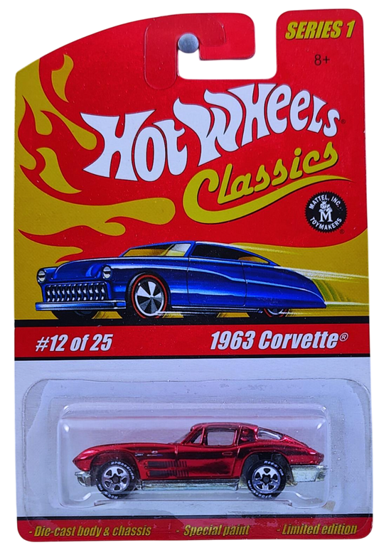 Hot Wheels 2005 - Classics Series 1 # 12/25 - 1963 Corvette - Spectraflame Red - 5 Spokes with BF Goodrich - Metal/Metal - Limited Edition - ERROR, facing wrong way in package!