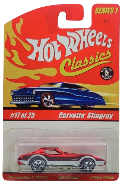 Hot Wheels 2005 - Classics Series 1 # 17/25 - Corvette Stingray - Spectraflame Red - Clear Interior - 5 Spokes on Good Year - Metal/Metal - Special Paint - Limited Edition
