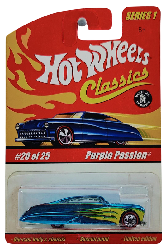 Hot Wheels 2005 - Premium / Classics Series 1 # 20/25 - Purple Passion - Spectraflame Ice Blue / Yellow Scallops - Red Line 5 Spoke - Special Paint - Limited Edition