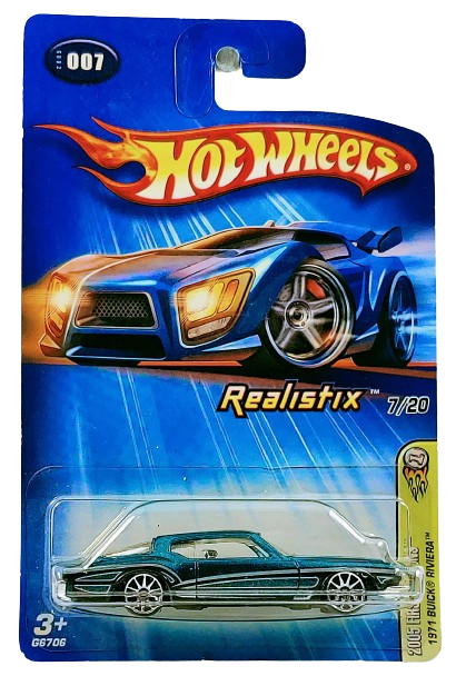 Hot Wheels 2005 - Collector # 007/183 - First Editions / Realistix 7/20 - 1971 Buick Riviera - Emerald Sea Green - USA '05 Card