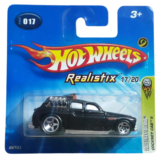 Hot Wheels 2005 - Collector # 017/183 - First Editions / Realistix 17/20 - Cockney Cab II - Black - International Short Card with Green Side Bar (
