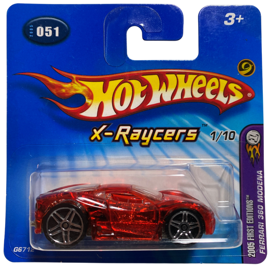 Hot Wheels 2005 - Collector # 051/183 - First Editions / X-Raycers 1/10 - Ferrari 360 Modena - Transparent Red - PR5 - Short Card