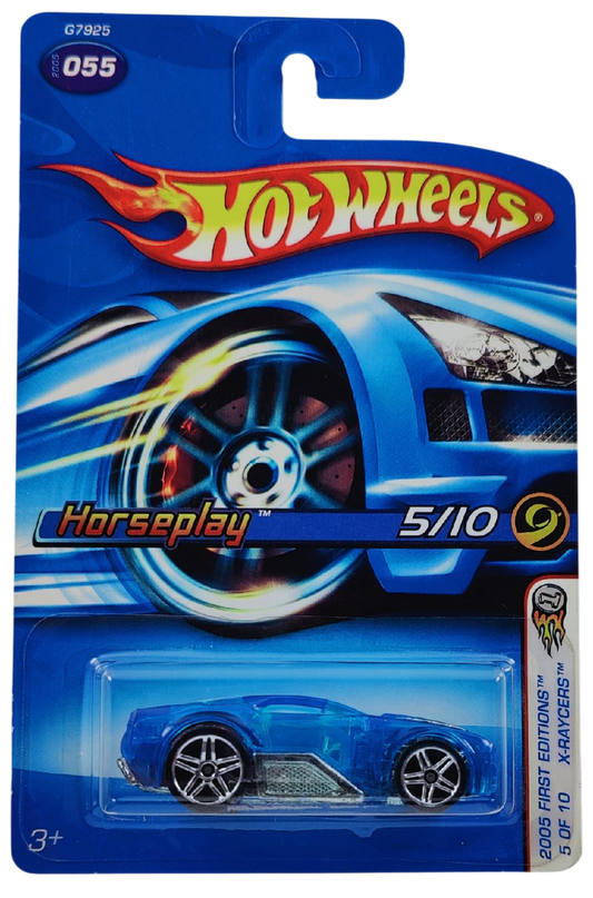 Hot Wheels 2005 - Collector # 055/183 - First Editions / X-Raycers 5/10 - Horseplay - Transparent Blue - PR5 Wheels - USA '06 Card