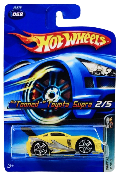 Hot Wheels 2006 - Collector # 052/223 - Drift Kings 2/5 - "'Tooned" Toyota Supra - Yellow / Black Hood - USA Card