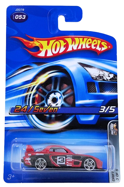 Hot Wheels 2006 - Collector # 053/223 - Drift Kings 3/5 - 24/Seven - Red / Black Stripes, #3 & Sponsors Decals - USA Card