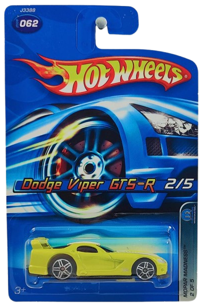 Hot Wheels 2006 - Collector # 062/223 - MOPAR Madness 2/5 - Dodge Viper GTS-R - Yellow / White Racing Stripes - PR5 Wheels - USA Card