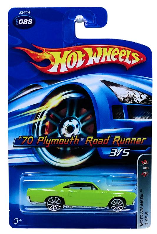 Hot Wheels 2006 - Collector # 088/223 - Motown Metal 3/5 - '70 Plymouth Road Runner - Neon Green - 10 Spokes - USA '07 Card