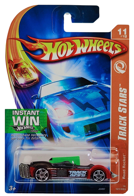 Hot Wheels 2006 - Collector # 121/223 - Track Aces 11/12 - Road Rocket - Red Body - Tinted Canopy - PR5 Wheels - USA 'Instant Win' Card
