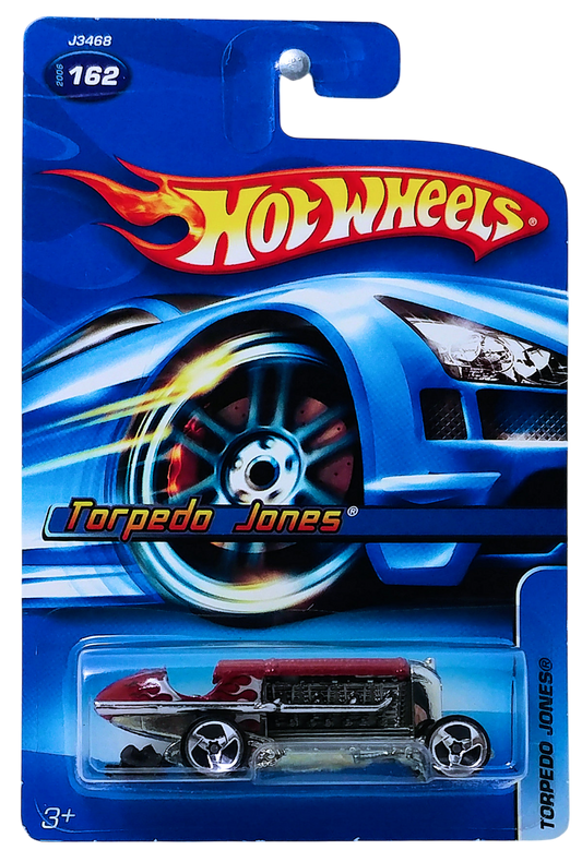 Hot Wheels 2006 - Collector # 162/223 - Torpedo Jones - Dark Red / Black & Silver Flames - 3 Spokes - USA Card