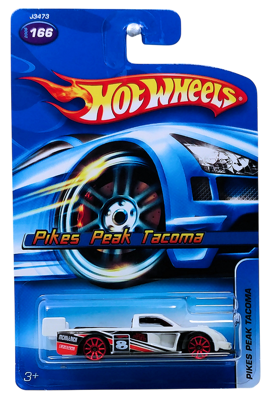 Hot Wheels 2006 - Collector # 166/223 - Pikes Peak Tacoma - White / #8 - Red Chrome 10 Spokes - USA Card