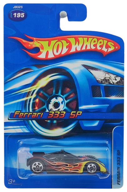 Hot Wheels 2006 - Collector # 195/223 - Ferrari 333 SP - Black / Flames - USA Card - MPN J8025