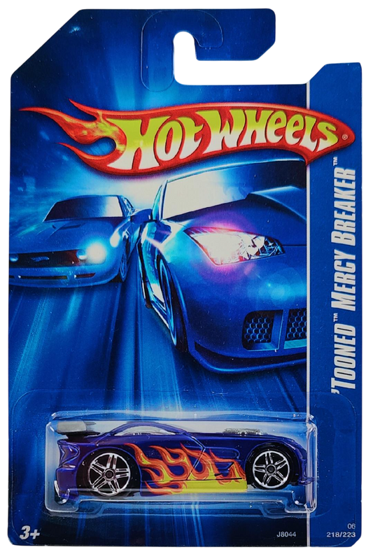Hot Wheels 2006 - Collector # 218/223 - 'Tooned Mercy Breaker - Purple / Flames - PR5 Wheels - USA '07 Card