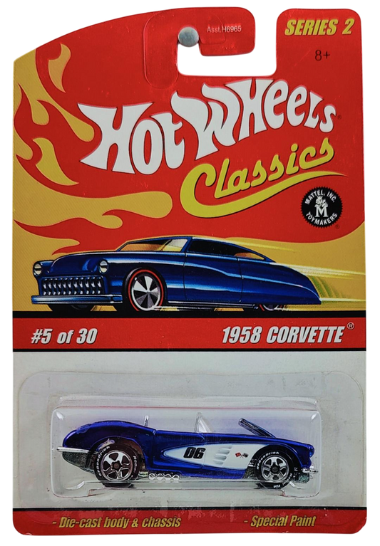 Hot Wheels 2006 - Classics Series 2 # 05/30 - 1958 Corvette - Spectraflame Blue - White Lettered Goodyear Tires on 5 Spokes - Opening Hood - Metal/Metal - Limited Edition