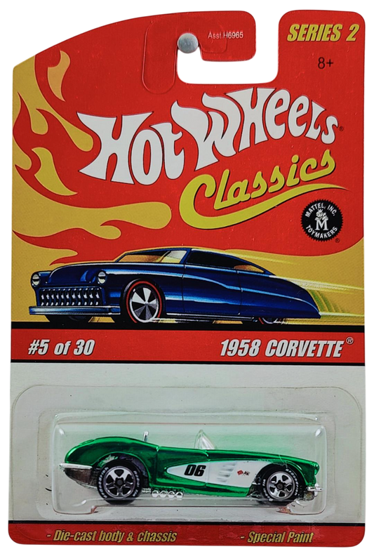 Hot Wheels 2006 - Classics Series 2 # 05/30 - 1958 Corvette - Spectraflame Green - White Lettered Goodyear Tires on 5 Spokes - Opening Hood - Metal/Metal - Limited Edition