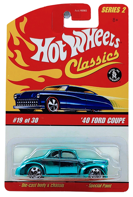 Hot Wheels 2006 - Classics Series 2 # 19/30 - '40 Ford Coupe - Spectraflame Aqua - 5 Spokes with White Walls - Metal/Metal - Limited Edition