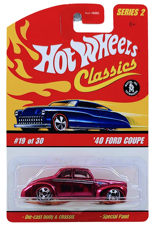 Hot Wheels 2006 - Classics Series 2 # 19/30 - '40 Ford Coupe - Spectraflame Magenta - 5 Spokes with White Walls - Metal/Metal - Limited Edition