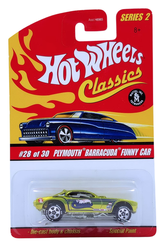 Hot Wheels 2006 - Classics Series 2 # 28/30 - Plymouth Barracuda Funny Car (Snake) - Spectraflame Anti-Freeze - Metal/Metal - 5 Spokes on BF Goodrich Tires - Body Lifts Up