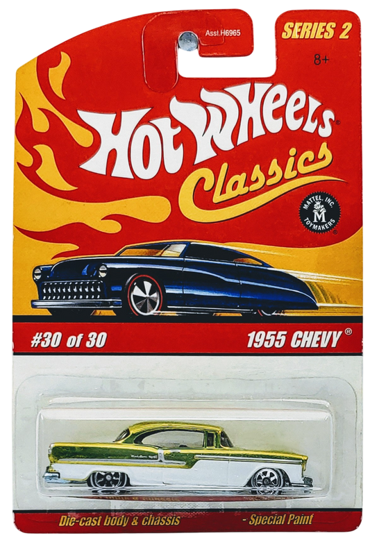 Hot Wheels 2006 - Classics Series 2 # 30/30 - 1955 Chevy - Spectraflame Anti-Freeze over White Enamel - 7 Spokes on White Walls - Metal/Metal - NEW Casting!