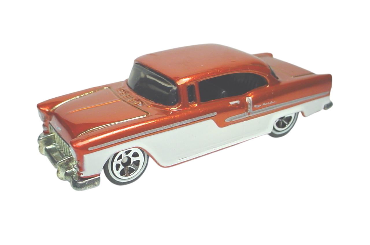 Hot Wheels 2006 - Classics Series 2 # 30/30 - 1955 Chevy - Spectraflame Orange - 7 Spokes with White Walls - Metal/Metal