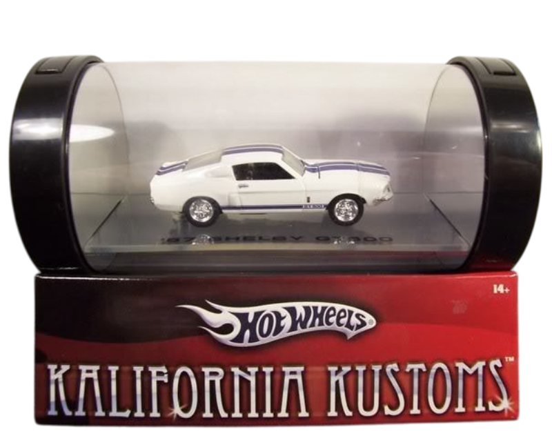 Hot Wheels 2006 - Kalifornia Kustoms - '67 Shelby GT500 - White with Blue Racing Stripes - Real Riders - Hood Opens - KMart Exclusive - Acrylic Tube Display Package