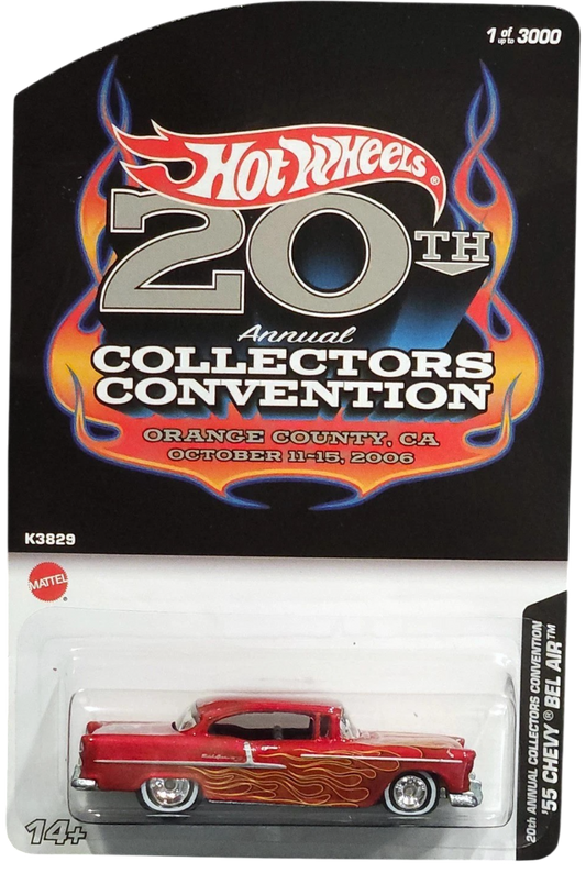 Hot Wheels 2006 - 20th Annual Collectors Convention / Orange County, CA - '55 Chevy Bel Air - Red with Flames - Metal/Metal & Real Riders - Just 3,000 made! - Kar Keeper - MPN K3829