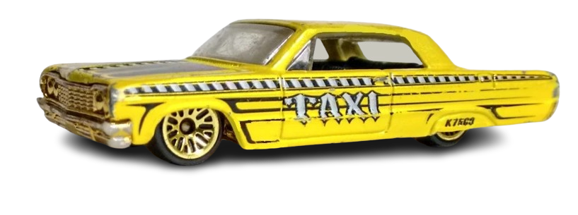 Hot Wheels 2007 - Collector # 052/180 - Taxi Rods 4/4 - 1964 Chevy Impala - Metalflake Yellow / Taxi - Gold Lace Wire (LW) Wheels - USA Card