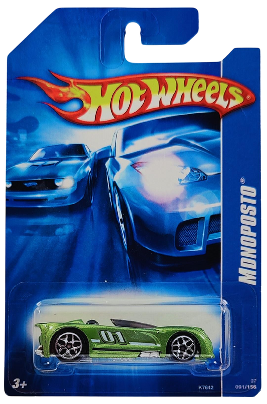 Hot Wheels 2007 - Collector # 091/156 - Hot Wheels Stars - Monoposto - Olive Green Metalflake - Y5 Wheels - International '07 Card