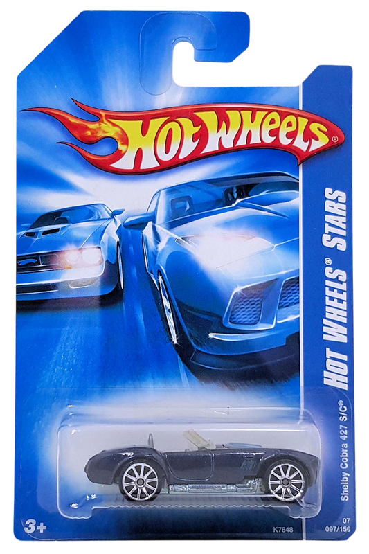 Hot Wheels 2007 - Collector # 097/180 - Hot Wheels Stars 13/24 - Shelby Cobra 427 S/C - Dark Blue - Metal Body & Base - 10 Spoke Wheels - Opening Hood - International Card