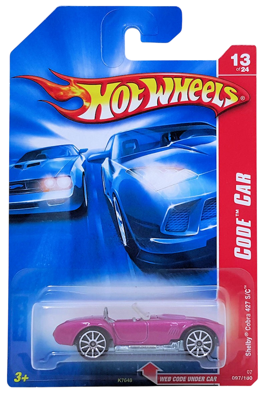 Hot Wheels 2007 - Collector # 097/180 - Code Car 13/24 - Shelby Cobra 427 S/C - Metalflake Purple - Metal Body & Base - 10 Spoke Wheels - Opening Hood - USA Card